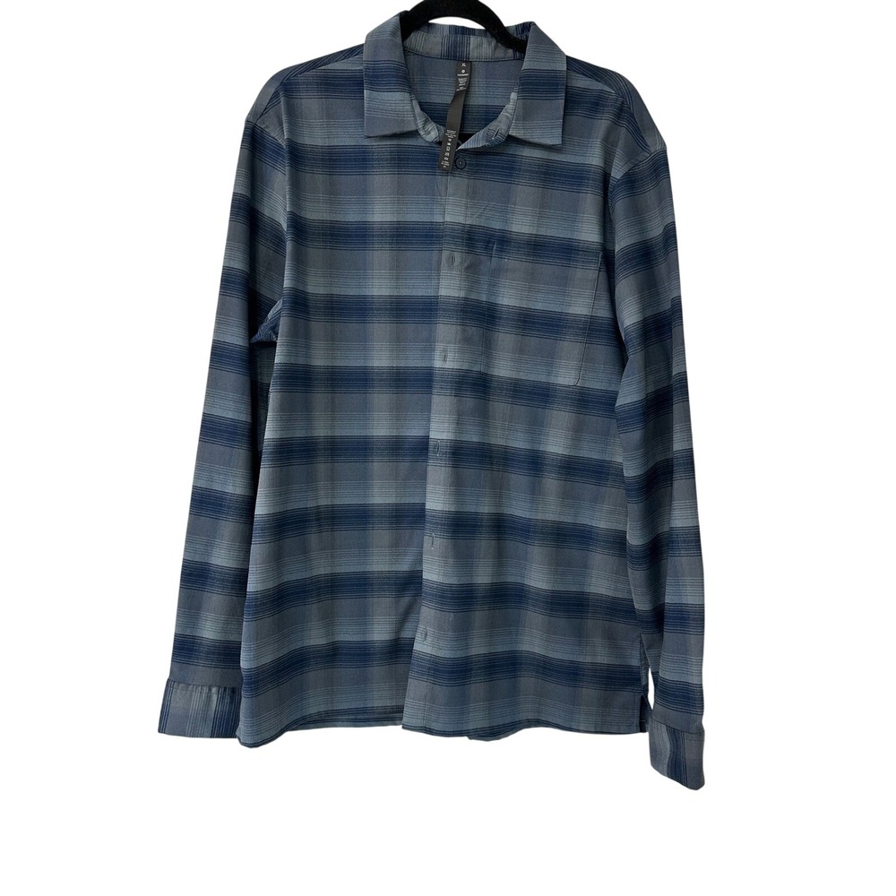 Lululemon Mens Mason Peak Long Sleeve Flannel Shirt Blue Grey Plaid XL‎